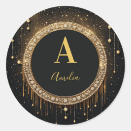 Adesivo Redondo Letra Monograma Personalizada em Brilho Preto