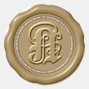 Adesivo Redondo *~* Letra N Diamond Circ DOURADO Cera Seal Sticker