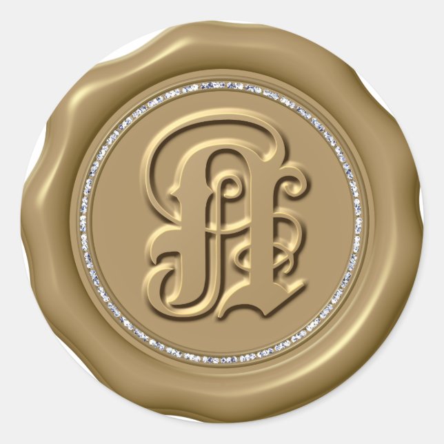 Adesivo Redondo *~* Letra N Diamond Circ DOURADO Cera Seal Sticker (Frente)
