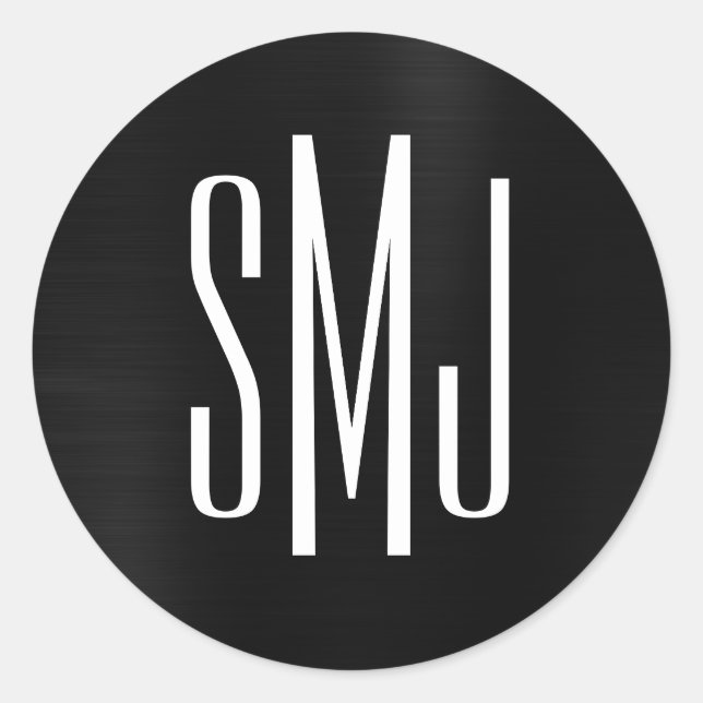 Adesivo Redondo Letra Negra Três Letra Monograma (Frente)