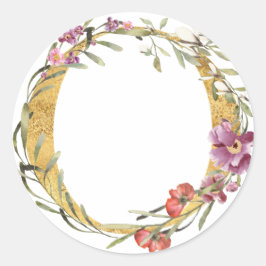 Adesivo Redondo Letra O em MONOGRAMA dourado com flor