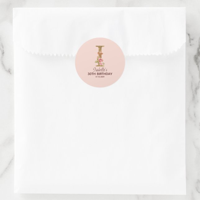 Adesivo Redondo Letra Personalizada Nome I Dourado Rosas Rosa Baby (Bolsa)
