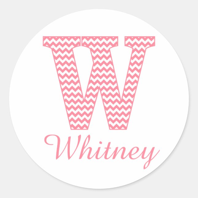 Adesivo Redondo Letra Pink Clássica Chevon Preppy W Monograma (Frente)