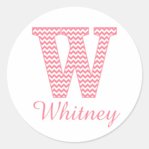 Adesivo Redondo Letra Pink Clássica Chevon Preppy W Monograma