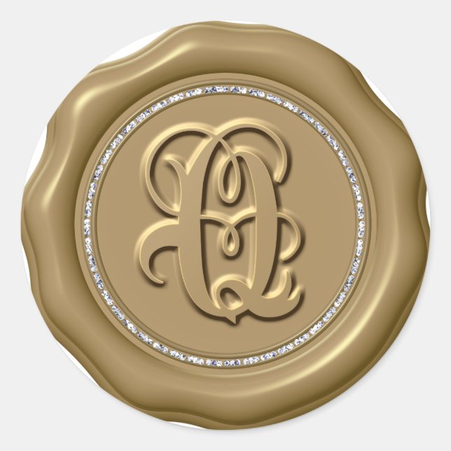 Adesivo Redondo *~* Letra Q Diamond Círculo DOURADO Cera Saquinhos (Frente)