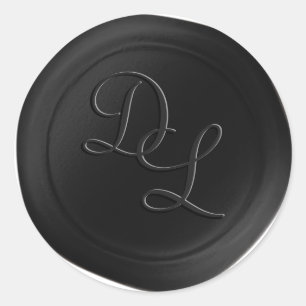 Adesivo Redondo Letra quase preta 2 monogramas colchetes de cera