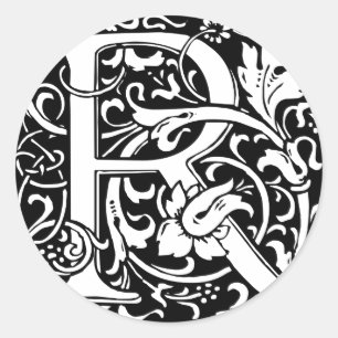 Adesivo Redondo Letra R Monograma Medieval Arte Nova