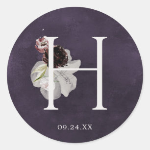 Adesivo Redondo Letra Romance Floral H Monograma Plum Casamento