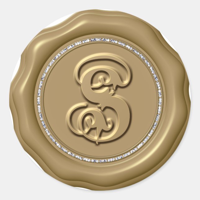 Adesivo Redondo *~* Letra S Diamond Círculo DOURADO Cera Saquinhos (Frente)