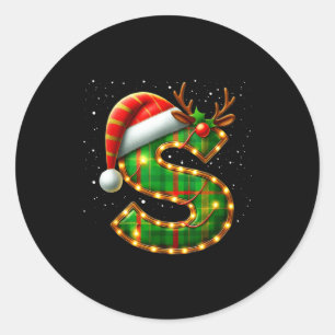 Adesivo Redondo Letra S Natal Xadrez Chapéu do Papai Noel Monogram