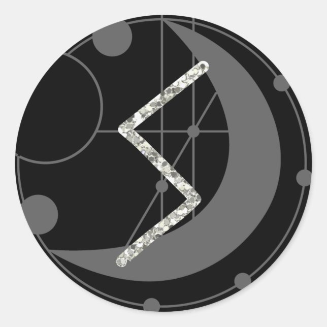 Adesivo Redondo Letra S Rune Runograma Monograma Geométrico Lua Pr (Frente)