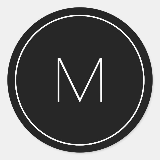 Adesivo Redondo Letra Simples Monograma Branco Preto Minimalista (Frente)