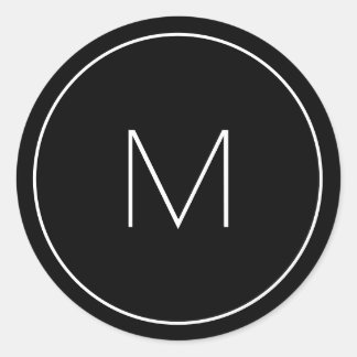 Adesivo Redondo Letra Simples Monograma Branco Preto Minimalista