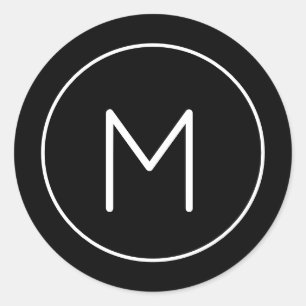 Adesivo Redondo Letra Simples Monograma Preto e Branco Minimalista