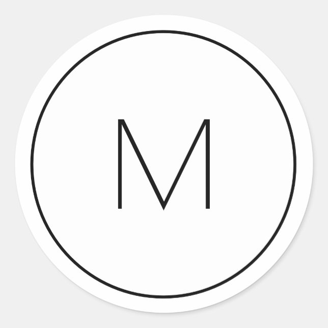 Adesivo Redondo Letra Solteiro Simples Monograma Branco Minimalist (Frente)