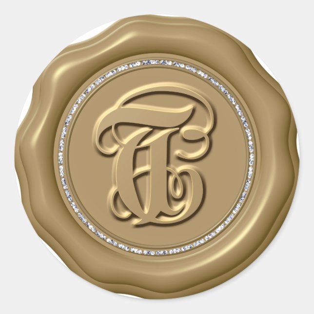 Adesivo Redondo *~* Letra T Diamond Círculo DOURADO Cera Saquinhos (Frente)