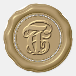 Adesivo Redondo *~* Letra T Diamond Círculo DOURADO Cera Saquinhos