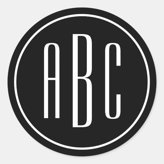 Adesivo Redondo Letra Três Simples do Anel Preto e Branco (Frente)
