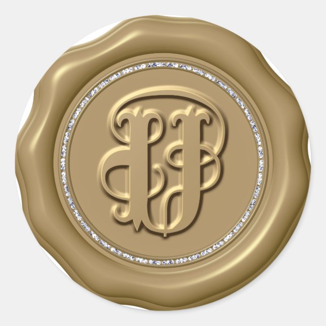 Adesivo Redondo *~* Letra U Diamond Círculo DOURADO Cera Selo (Frente)