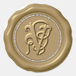 Adesivo Redondo *~* Letra V Diamond Circ DOURADO Cera Selo