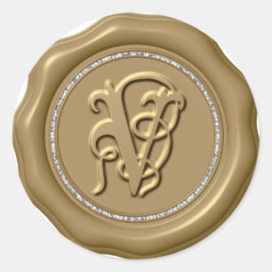 Adesivo Redondo *~* Letra V Diamond Circ DOURADO Cera Selo