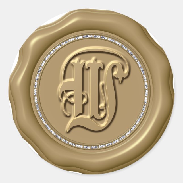 Adesivo Redondo *~* Letra W Diamond Círculo DOURADO Cera Selante (Frente)