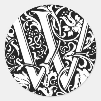 Adesivo Redondo Letra W Monograma Medieval Art Nouveau