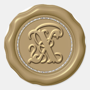 Adesivo Redondo *~* Letra X Diamond Círculo DOURADO Cera Saquinho