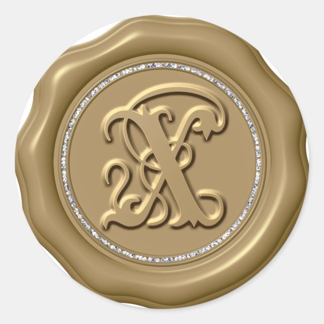 Adesivo Redondo *~* Letra X Diamond Círculo DOURADO Cera Selo (Frente)