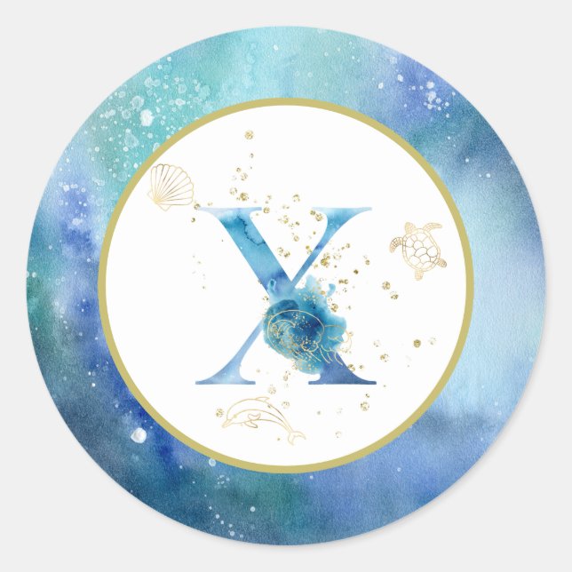 Adesivo Redondo *~* LETRA X - Pau de envelope náutico de praia (Frente)