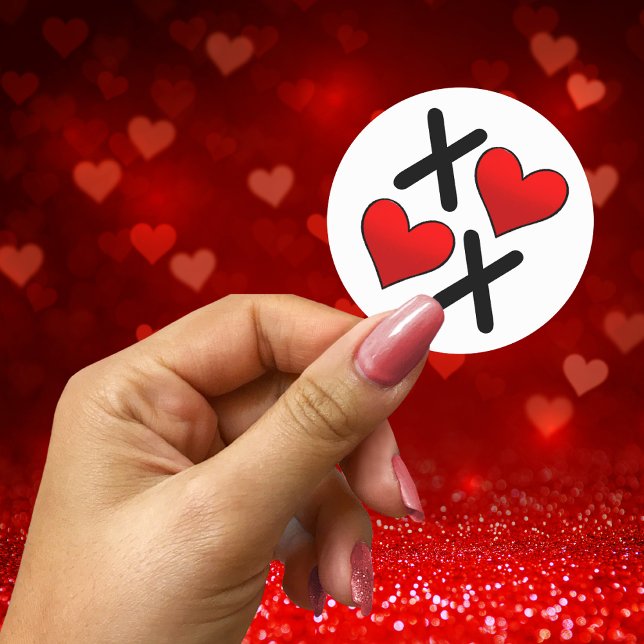 Adesivo Redondo Letra XOXO Frase com corações vermelhos (XOXO Phrase Lettering with red hearts Classic Round Sticker)