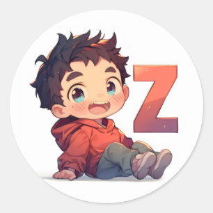 Adesivo Redondo Letra Z Anime Menino Fofo