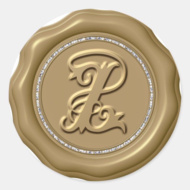 Adesivo Redondo *~* Letra Z Diamond Círculo DOURADO Cera Selo (Frente)