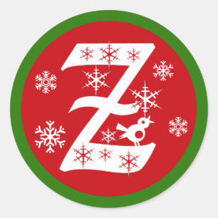 Adesivo Redondo Letra Z Monograma com Flocos de Neve
