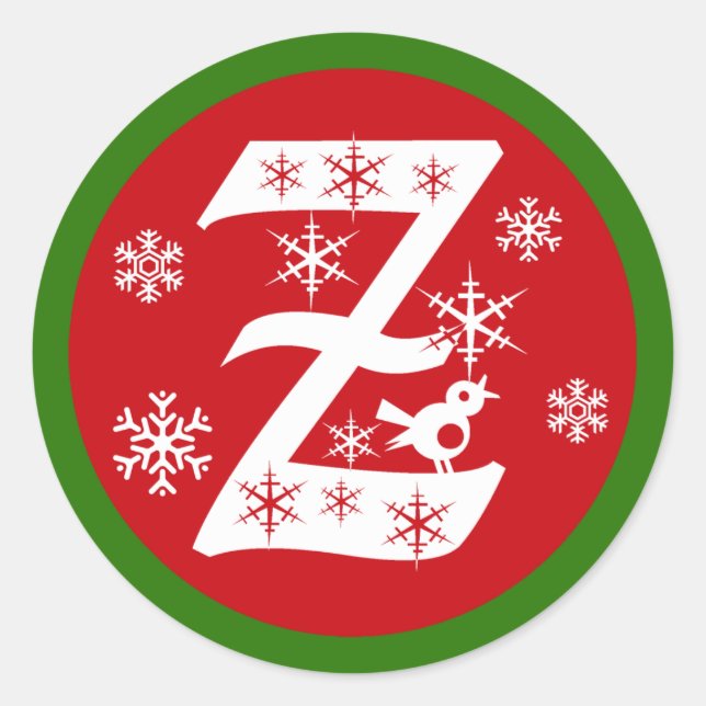 Adesivo Redondo Letra Z Monograma com Flocos de Neve (Frente)
