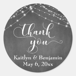 Adesivo Redondo Letras De Casamento De Chalkboard & White Lights O