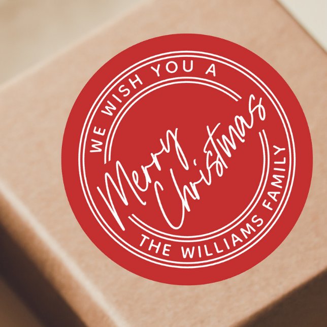 Adesivo Redondo Letras de Script Feliz Natal (Simple hand lettered script merry christmas gift tag.)