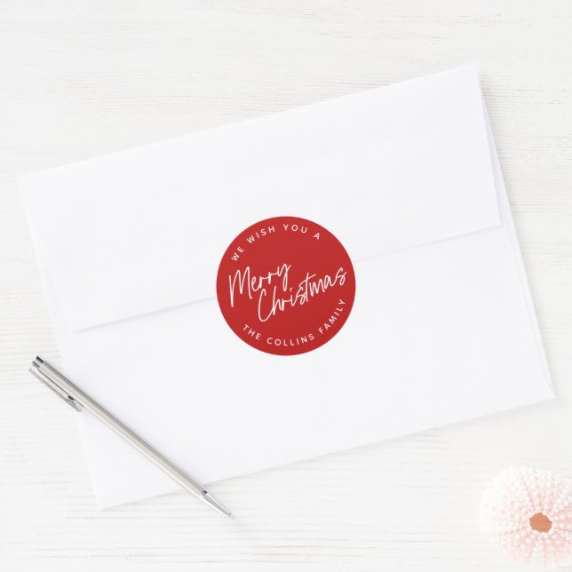 Adesivo Redondo Letras de Script Feliz Natal (Envelope)