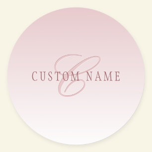 Adesivo Redondo Letras Elegantes & Monograma Rose Ombre