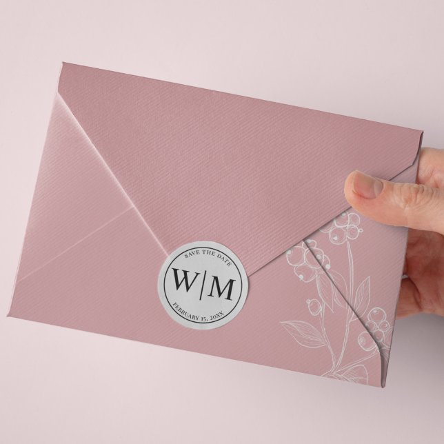 Adesivo Redondo Letras Iniciais Do Monograma Para Salvar A Data (Criador carregado)