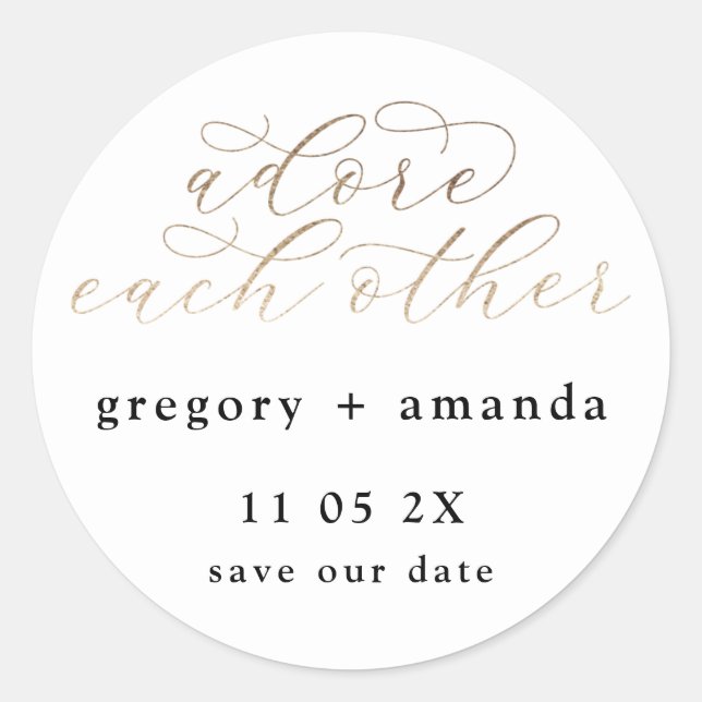 Adesivo Redondo Letreiros Elegantes de Folha de Ouro Branco (Frente)