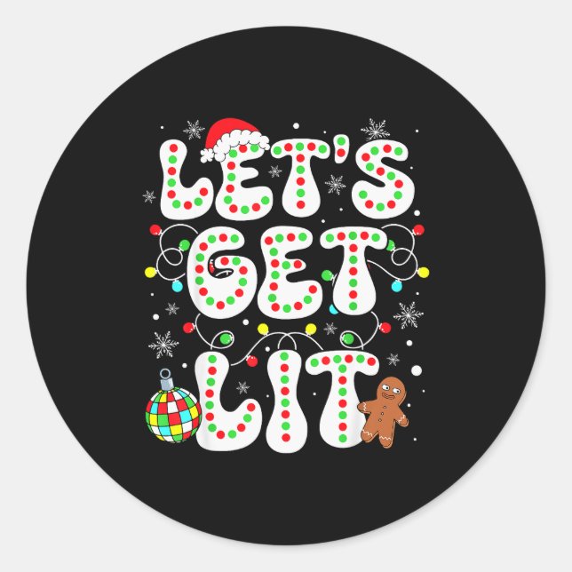 Adesivo Redondo Let's Get Lit Funny Christmas Lights Xmas Pajamas  (Frente)