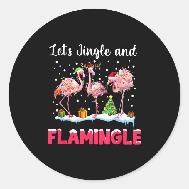 Adesivo Redondo Let's Jingle And Flamingle Funny Flamingo Christma (Frente)