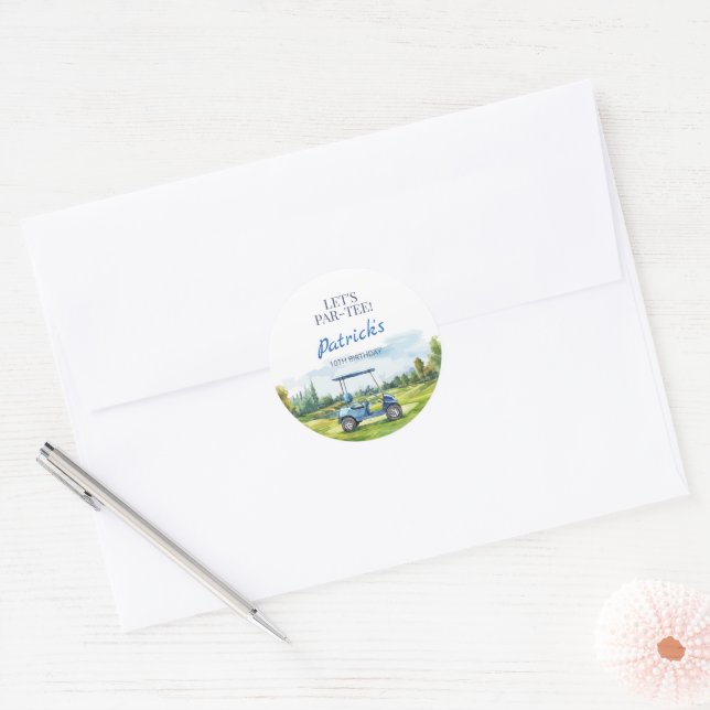 Adesivo Redondo Let's Par-Tee Golf Any Age Birthday (Envelope)