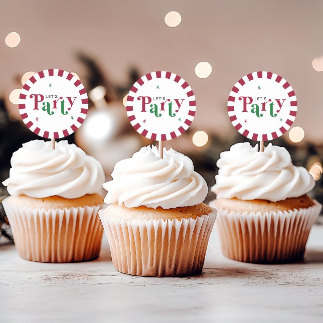 Adesivo Redondo Let's Party Retro Whimsical Red and Green (Criador carregado)