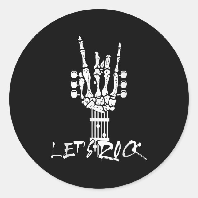 Adesivo Redondo Lets Rock On Halloween Rock And Roll Skeleton Hand (Frente)
