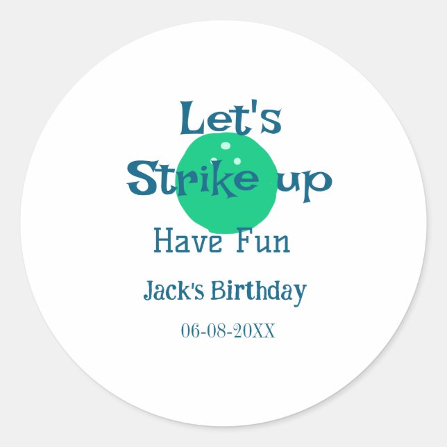 Adesivo Redondo Let's strike up have fun green ball birthday name  (Frente)