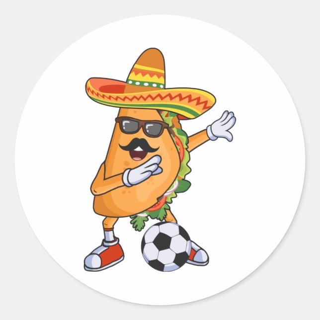 Adesivo Redondo Let's Taco Bout Soccer Dabbing Taco Cinco de Mayo  (Frente)