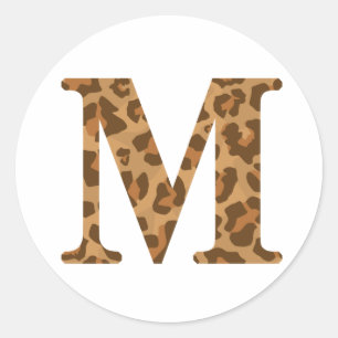 Adesivo Redondo Letter M First Name Monogram Initial Leopard Print