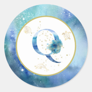 Adesivo Redondo *~* LETTER Q - Nautical Beach Envelope Sticker
